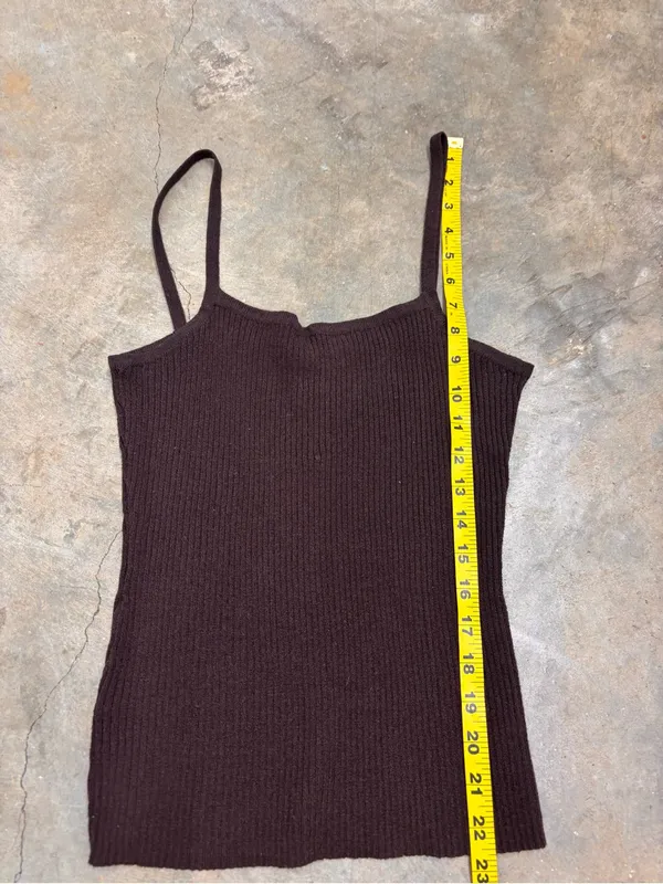 Vintage 90s Express Tricot Brown Ribbed Cami Knit Tank Top Womens Medium - Image 5