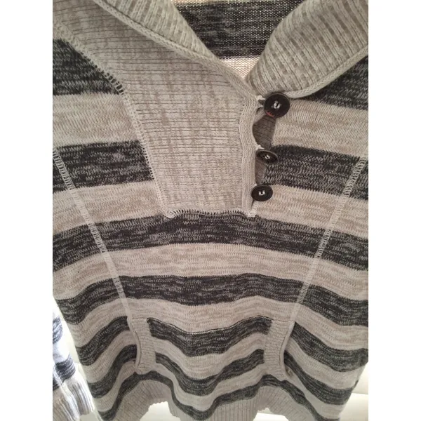 Women's Guess Striped Cowl Neck Sweater with Kangaroo Pocket Size M Gray, Black - Image 10