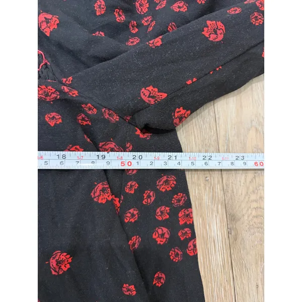 Free People Black Red Floral Blouse Sheer Boho Peasant Top Smocked Romantic - Image 5