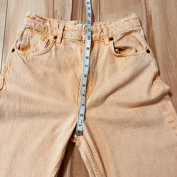 Zara Jeans Women’s Lt Orange Sz 4 High Rise Wide Leg Denim Raw Hem Boho Summer - Image 4
