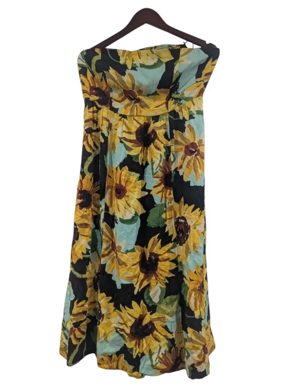 Anthropologie Maeve Sunflower Strapless Silk Rayon Midi Dress boho Cottagecore - Image 5