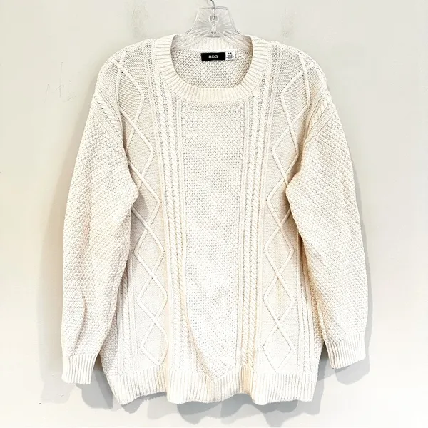 BDG Urban Outfitters Cable Knit Elbow Patches Sweater Women's Small Cream‎ Y2K - Image 4