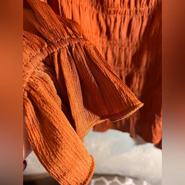 A New Day Orange Smocked Ruffled Sleeve Blouse NWOT ruffles square neckline boho - Image 3