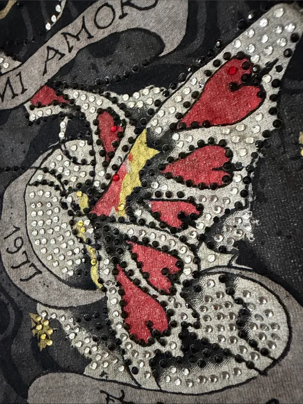 Ed Hardy Black Crop Baby Doll Tee with Red Butterfly & Gold Script - Image 3