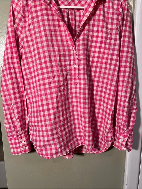 J. Crew Factory Women's Size Small Plaid Gauze Shirt in Boy Fit Buff Berry Pink - Image 4