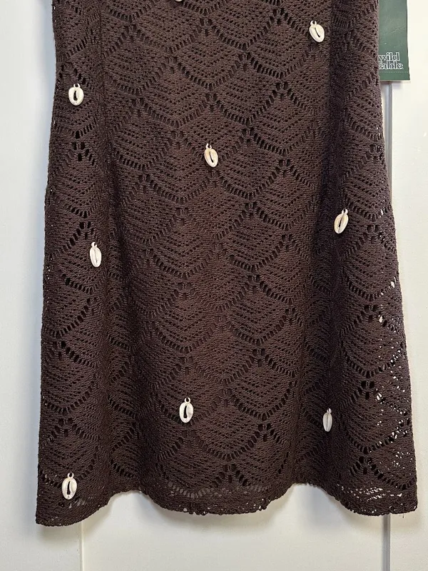 Wild Fable Crochet Mini Dress Brown Chocolate Shell Detail Small NWT - Image 7