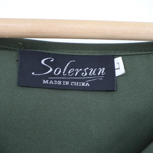 Solersun Olive Green V-Neck Balloon Sleeve Shift Mini Dress Large - Image 3