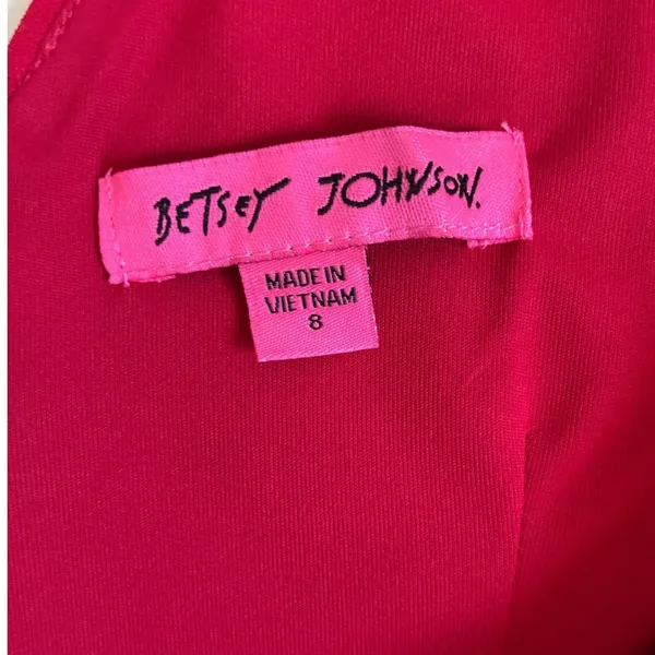 Betsey Johnson Red Faux Wrap Midi Dress Womens 8 V Neck Spaghetti Strap - Image 6