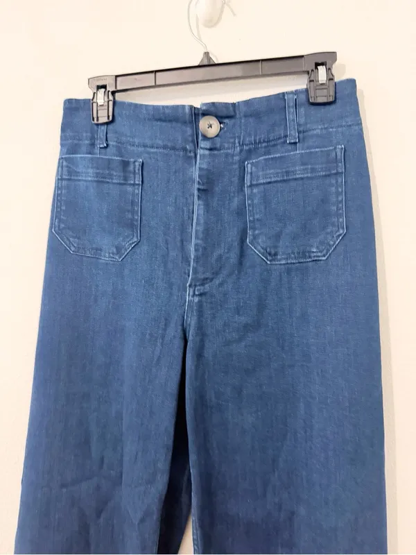 Maeve The Colette Blue High Rise Wide Leg Jeans cropped Stretch Anthro Size 2 * - Image 3