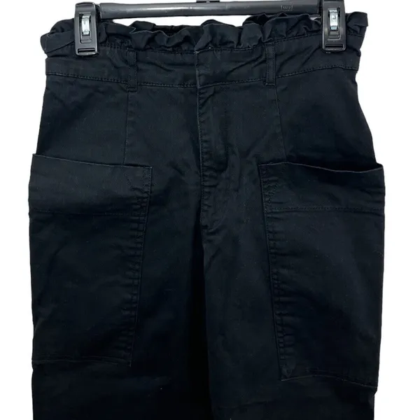 Zara High Waisted Black Pants Paperbag Waist Side Pockets Small Wide Leg - Image 2