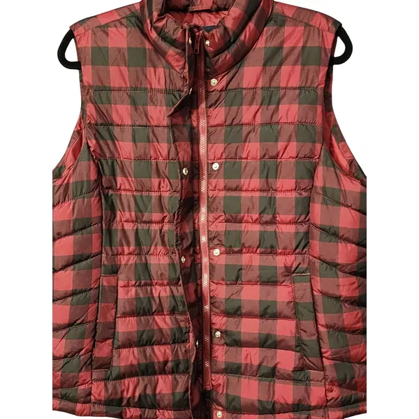 Gap Women's Red Black Buffalo‎ Plaid Puffer Vest XL - Image 2