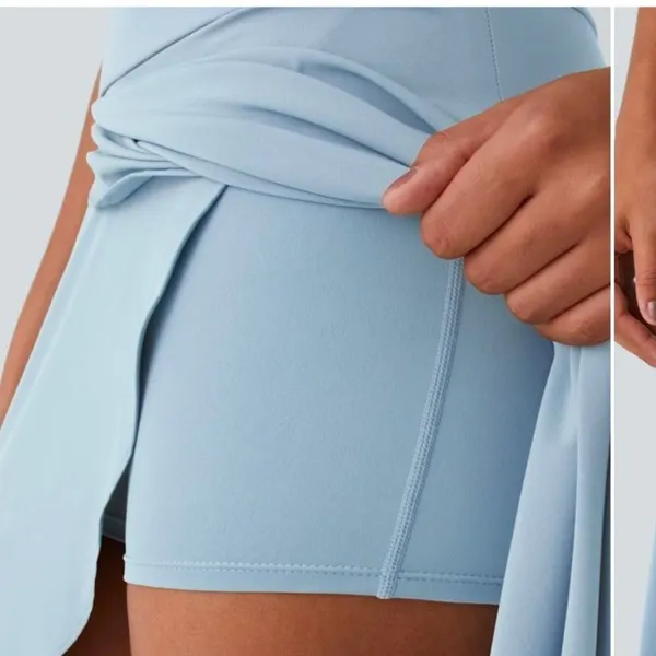 Halara High Waisted High Low Ruffle 2-in-1 Flare Mesh Maxi Skirt Blue M‎ - Image 4
