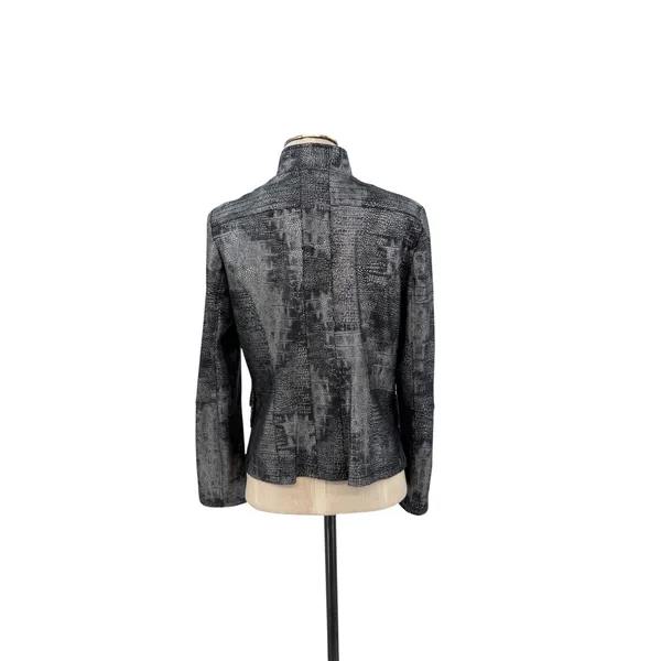 Clara Sunwoo Metallic Liquid Leather Textured Biker Jacket Gunmetal Small - Image 8