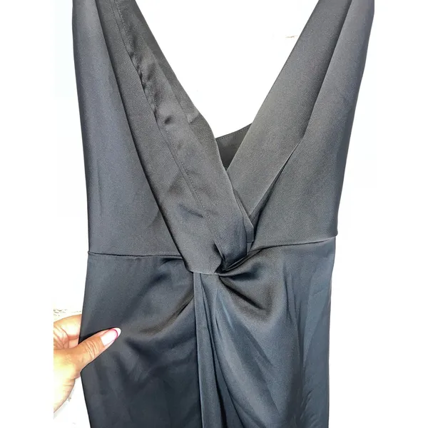 NWT‎ Nasty Gal Satin Twist Front Midi Dress Black V-Neck VZY0120 Woman's Size L - Image 2