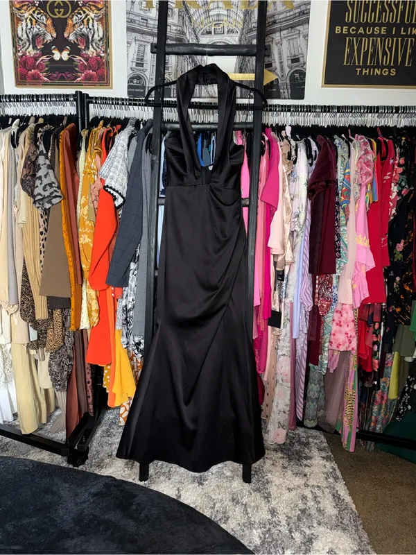 ELLIATT Brynn Black Satin Halter Cutout Maxi Gown Womens XS EUC - Image 5