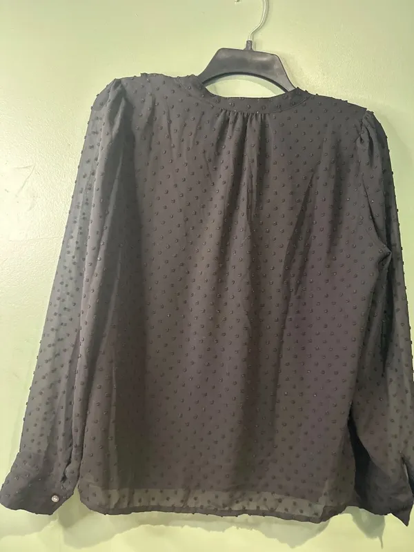 J.Crew Women's Small Black Sheer Swiss Dot Ruffle Neck Blouse Dark fairy dainty - Image 10
