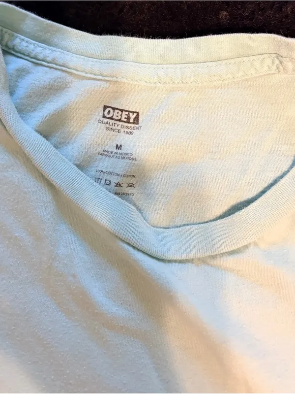 Obey Vintage Light Blue T-Shirt with Pink Flamingo Graphic - Image 3