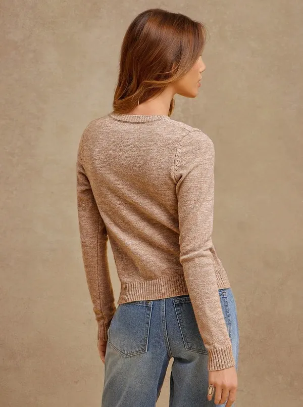 Brown crew neck knit cardigan - Image 2