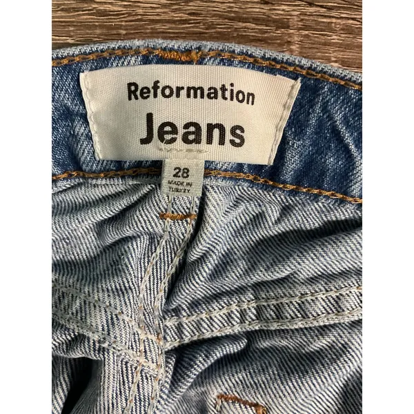 Reformation Womens Denim Shorts Blue High Rise Frayed Hem 28 - Image 4
