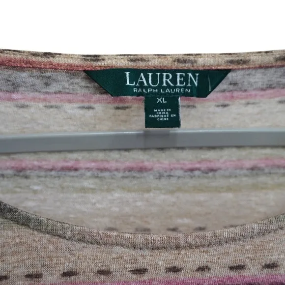 Lauren Ralph Lauren 100% Linen Shirt Striped Long‎ Sleeve Boat Neck Top Western - Image 3