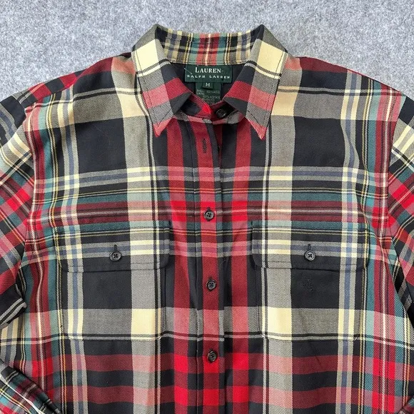 Lauren‎ Ralph Lauren Women's Wool Plaid Button Down Shirt Red Black LRL Logo - Image 3