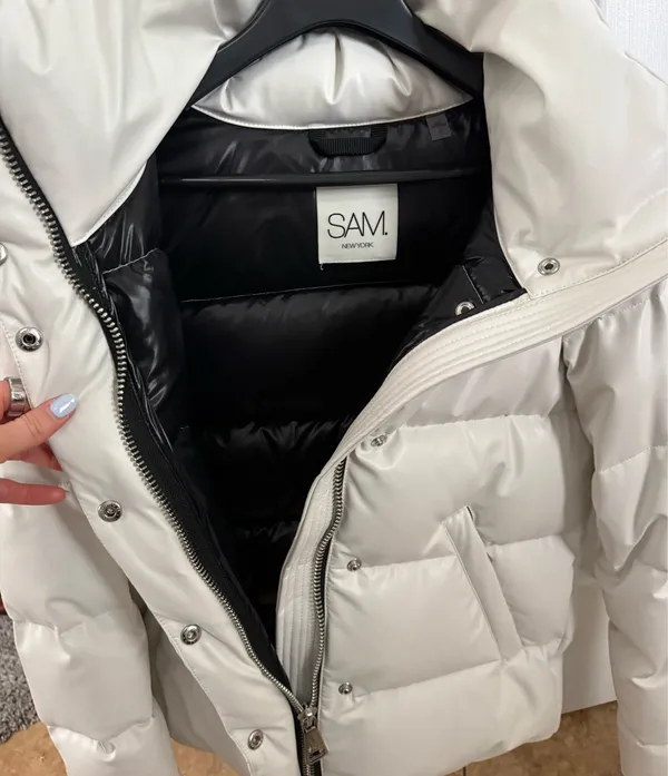 SAM. Vegan Leather White Quilted Puffer Jacket with High Collar - Image 17