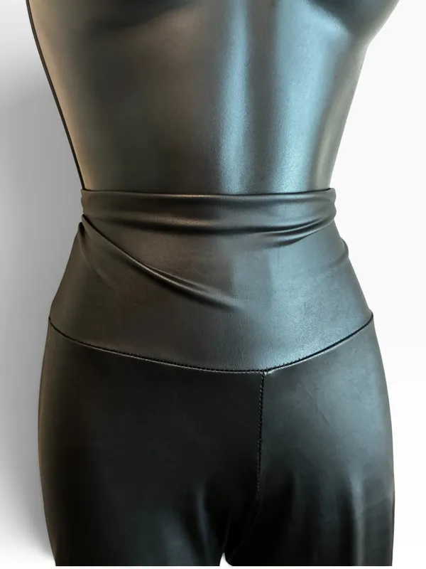 Cherish High-Waist Faux Leather Vegan Full Length Leggings - Black - Image 2