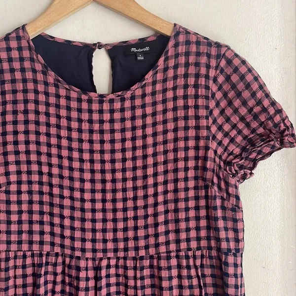 Madewell Short-Sleeve Tiered Mini Dress in Gingham Check - Image 5