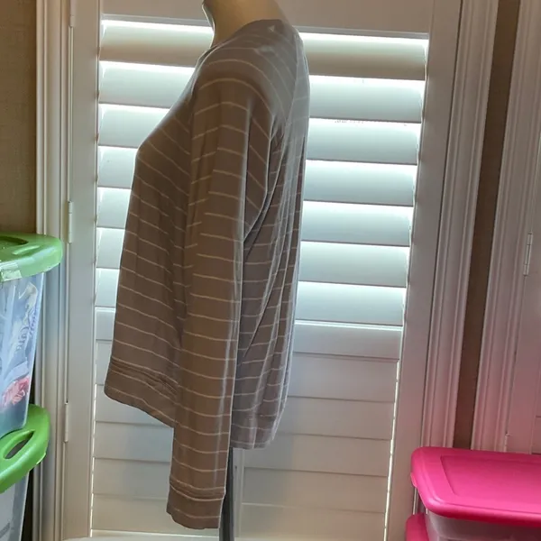 Altar'd State Beige and White Striped Long Sleeve Tee - Image 4
