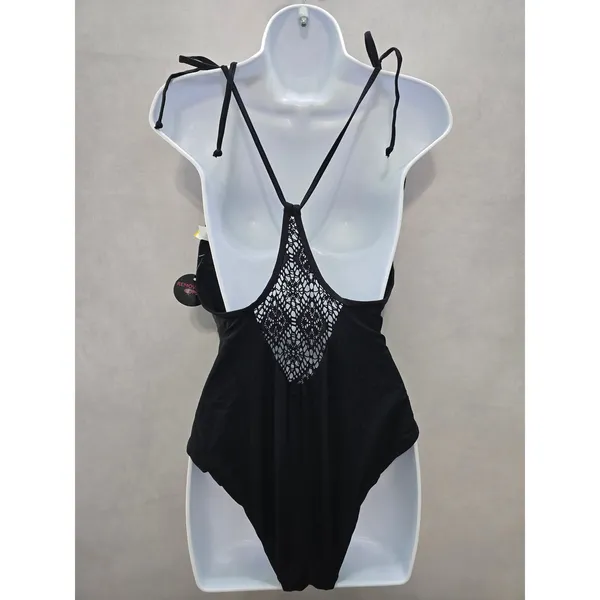No Boundaries Black Lace One Piece Swimsuit Whimsygoth 90s Vacation Beach Goth Dark Large - Image 2