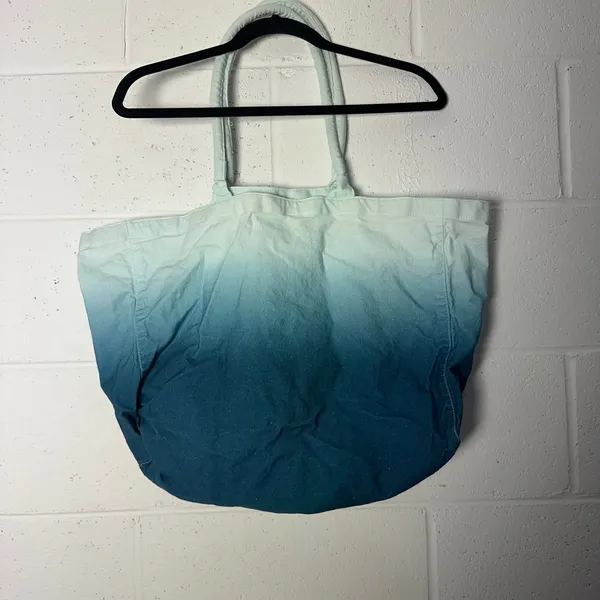 Athleta‎ Ombre Tote Bag Teal Green Blue Canvas Beach Travel - Image 3