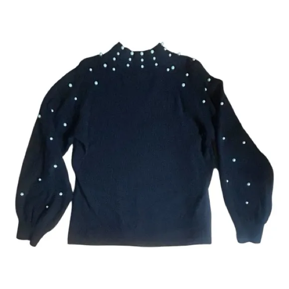 Cato Black Pearl-Accent Mock Neck Sweater - Image 2