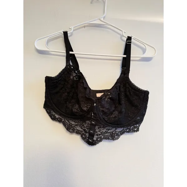Victorias Secret Black‎ Floral Lace Longline Underwire Bra 36DD - Image 2