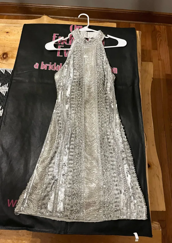 Sherri Hill Silver Sequin Dress - Image 6