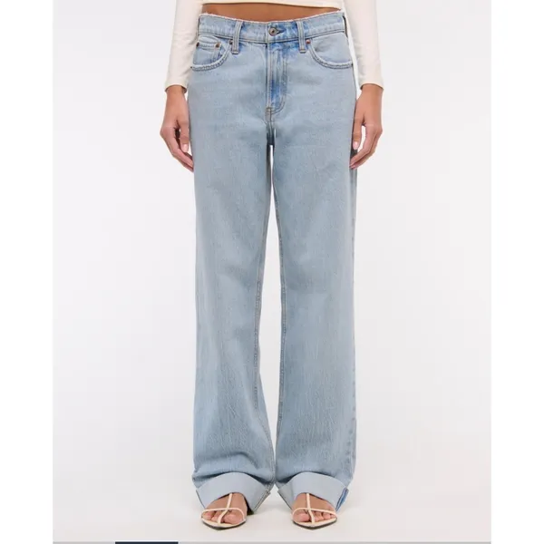 Abercrombie & Fitch The Baggy Low Rise Jeans Light Wash 32 14L Wide Leg - Image 2