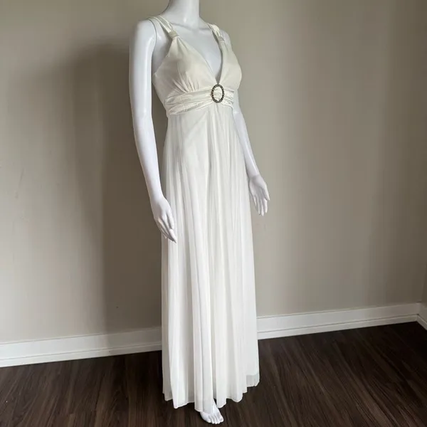 Y2K Taboo White Chiffon Maxi Dress Rhinestone Tie Back Detail Goddess Boho-Chic - Image 4