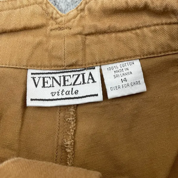 Vintage Venezia Vitale Paperbag Shorts Women 14 Tan Cotton High Waist Bermuda - Image 3