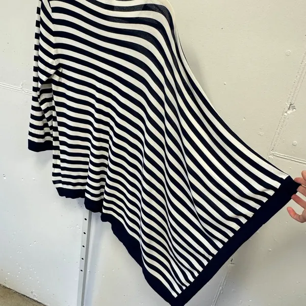 Anne Klein Navy White Striped Asymmetrical Hem Knit Sweater Top Large Coastal - Image 5