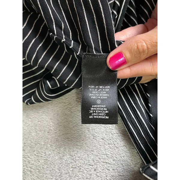 Alice + Olivia Moore Pinstripe Ruffle Shirt Dress Black White Size Small Office - Image 8