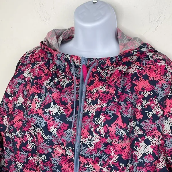 Columbia Windbreaker Light Jacket Full Zip Pink Camouflage size Large - Image 3