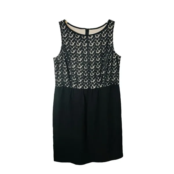 LOFT Sheath Dress Womens 8 Black Cream Floral‎ Lace Bodice Sleeveless Business - Image 10