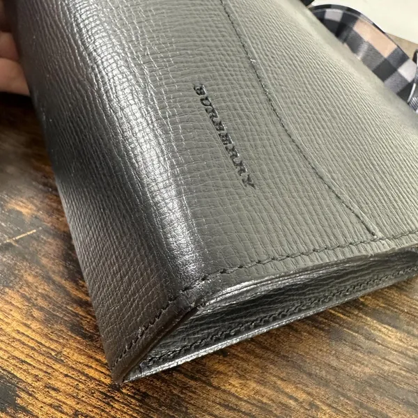 Burberry Vintage Clutch Bag Medium Black Leather Check Canvas Strap Hardware - Image 14