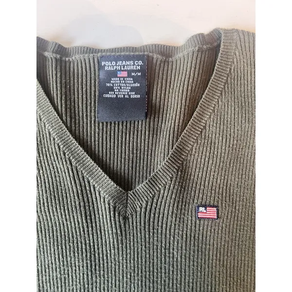 Polo Jeans‎ Co Ralph Lauren Womens Ribbed V-Neck Sweater Olive Green Medium - Image 2