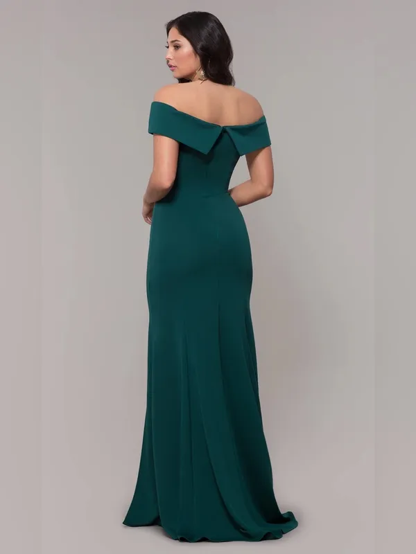 BHLDN Delice Off-the-Shoulder Crepe Long Maxi Dress Formal Gown Dark Green US 6 - Image 3
