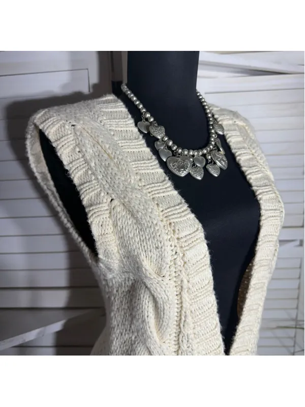 Bebe vintage Y2K long knit vest cream cable knit pockets coquette cottage boho - Image 9