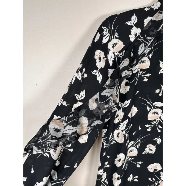 Lauren‎ Ralph Lauren Womens Small Shirt Floral Long Sleeve Ruffled Blouse Black - Image 3