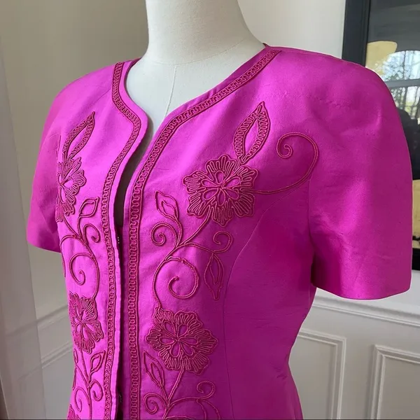 Vintage Constance Saunders Silk Jacket Wrap Skirt Raspberry 10 Pink - Image 5