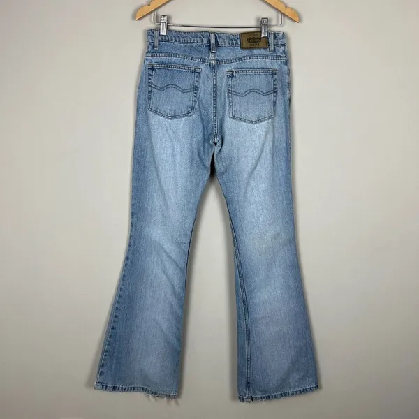 Todd Oldham Jeans 7x33 Blue Flare Leg Bell Bottom‎ Mid Rise Denim 90s Y2K Hippie - Image 2