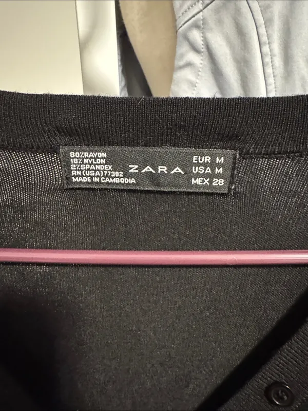 Zara Black Long Sleeve Henley Midi Dress - Image 2