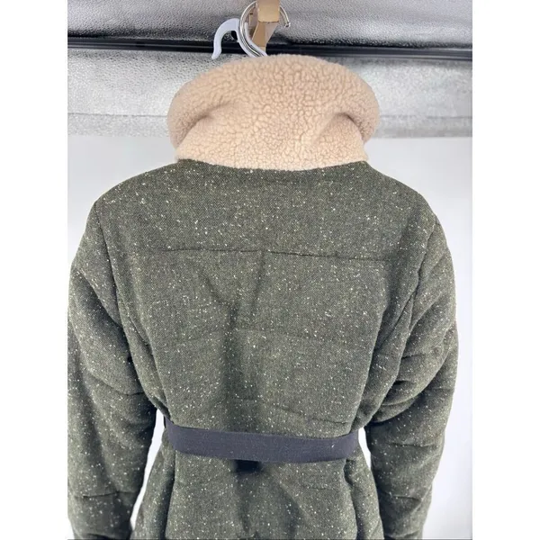 Sam Edelman Circus Women’s M Winter Jacket Faux Sherpa Collar Wool Tweed Green - Image 11